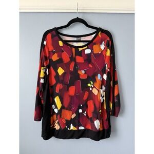 Simply Art by Dolcezza Knit Tunic Top Size L Multi Color Rhinestones Long Sleeve